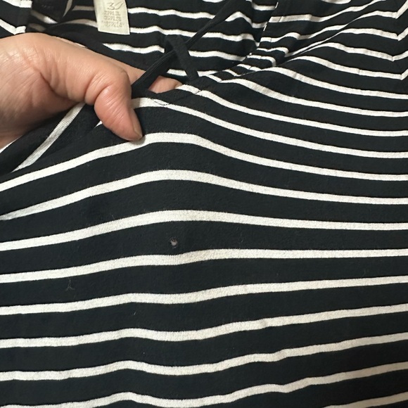 Chico’s Black & White Stripe 3/4 Sleeve V-Neck MIDI Dress Size 3 - Picture 7 of 11